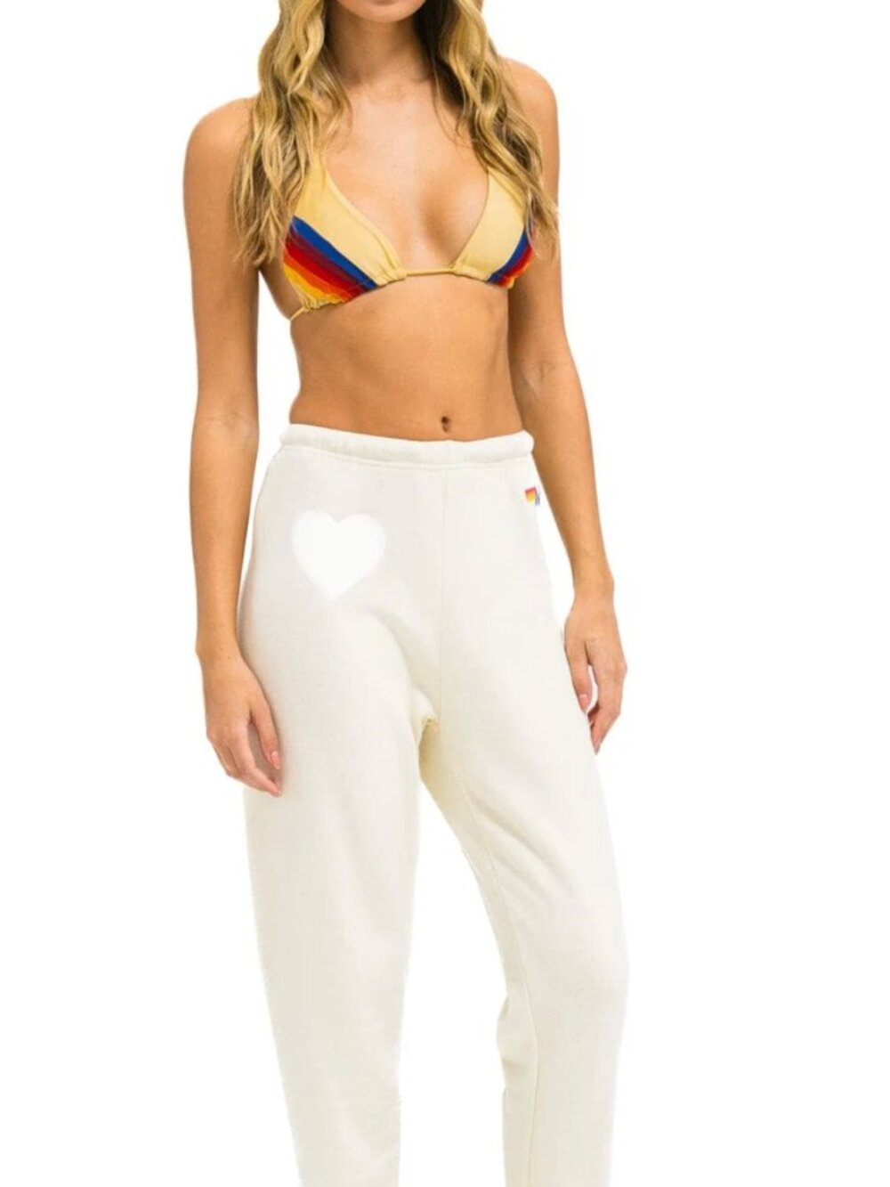 Aviator Nation Sweatpants | "Glitter Heart" | Vintage White & Silver | XS | $148